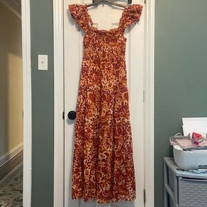 House of Harlow 1960 Zoey Orange Tiered Smocked Maxi Dress Womens Small